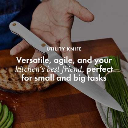 hedley & bennett Utility Knife - 5.6 Inches Japanese 3-Layer High Stainless Steel Blade, Sharp Plain Edge for Fruits & Vegetables - Caviar (Black)