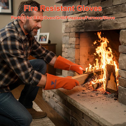 Welding Gloves 14 Inches, Heat Resistant 932℉ Leather Welding Gloves for MIG, TIG, Stick, Long Sleeve Grill Gloves for Welding, Fireplace, BBQ, Oven, Furnace, Wood Stove, Animal Handling