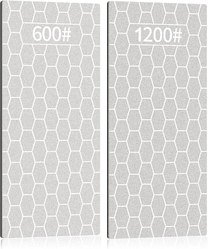 2PCS Diamond Sharpening Stone, Kalolary Knife Sharpener Stone Whetstone Honeycomb Surface Diamond Sharpener Plate with Non-slip Base for Pocket Knives Scissors, Outdoor Kitchen Tools (600/1200 Grit)