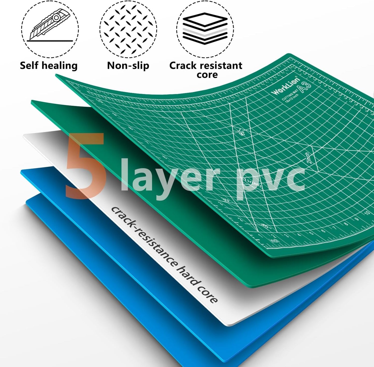 Worklion Self Healing Cutting Mat for Craft-Thickened 18inch x 12inch fabric sewing mat for quilting,rotary cutting, nonslip