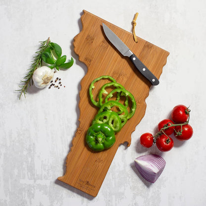 Totally Bamboo North Carolina State Shaped Cutting Board and Charcuterie Serving Platter with Artwork by Summer Stokes, Includes Hang Tie for Wall Display 18" x 8" x 5/8" - Colors B