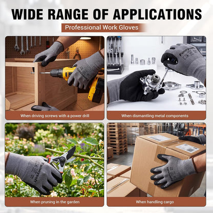 16 Pairs Work Gloves MicroFoam Nitrile Coated Seamless Knit Nylon, Palm & Fingers Cut-Resistant, Warehouse Gloves for Auto Garden Mechanics Outdoor Construction (Brown Cuff,XL)