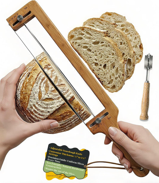 Bread Slicer for Homemade Sourdough Bread - Adjustable Manual Bread Cutter with Guide - Includes Bread Lame Scoring Tool