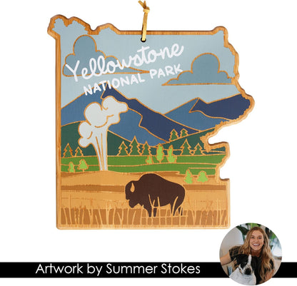 Totally Bamboo North Carolina State Shaped Cutting Board and Charcuterie Serving Platter with Artwork by Summer Stokes, Includes Hang Tie for Wall Display 18" x 8" x 5/8" - Colors B