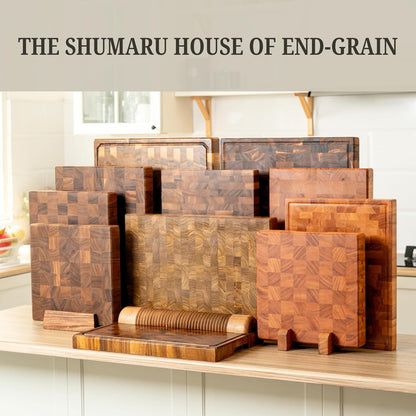 SHUMARU Mahogany End Grain Cutting Board, 17×13×1.6 in – Handmade Butcher Block, Knife-Friendly, Juice Groove, Non-Slip Feet