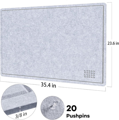 Lightomorrow Bulletin Board, 36 x 24 inches Felt Board - Decorative Pin Board, Cork Board Alternative for Wall, 3' x 2' Foldable Self-Adhesive Vision Board Prayer Board with 20 Pushpins - Black