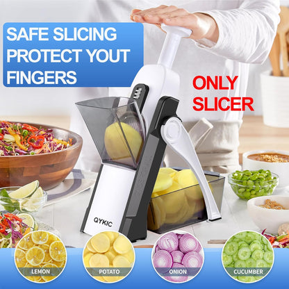 QYKIC Safe Mandoline Slicer, Potato Clips Slicer, Vegetable Food Slicer, Thickness Adjustable for Cucumber Onion Carrot Lemon (Only Slicer White)