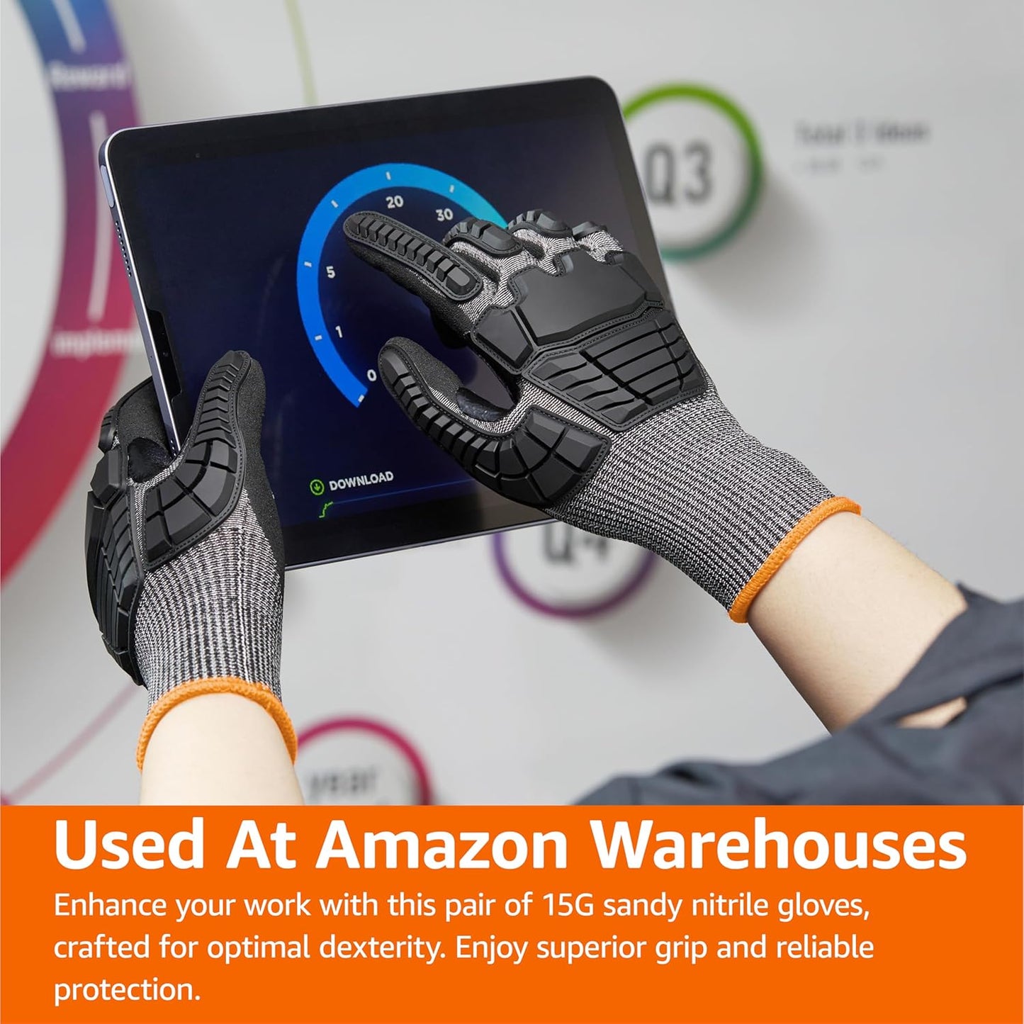 Amazon Basics Cut Level A2, Abrasion ANSI Level A4, Impact Protection Work Gloves, Touchscreen Compatible, 15G Sandy Nitrile Palm, Cut-Resistant, Pack of 100 Pairs, Black, Size XX-Small