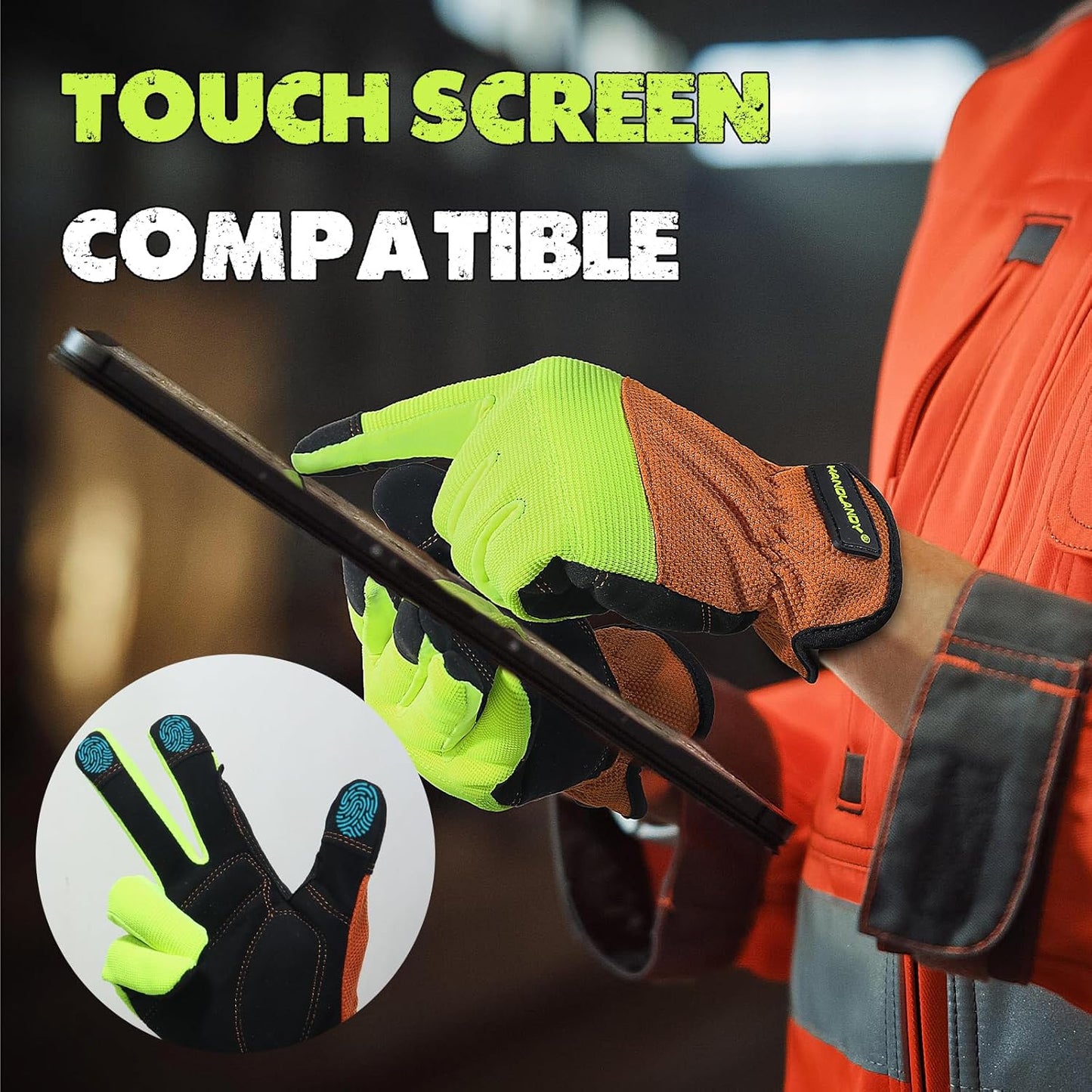 HANDLANDY Work Gloves for Men & Women, Utility Mechanic Working Gloves Touch Screen, Flexible Gardening Gloves for Yard