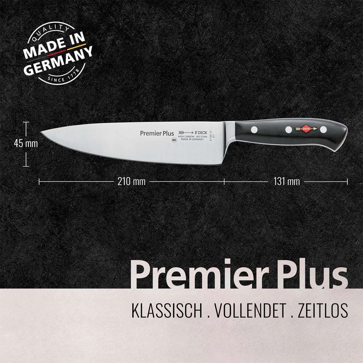F. DICK – Premier Plus Peeling Knife - Paring knife with 2.8" blade & 56 HRC - Ideal for cutting fruit & vegetables - Ultra sharp - Stainless steel - Ergonomic handle - High carbon - Made in Germany