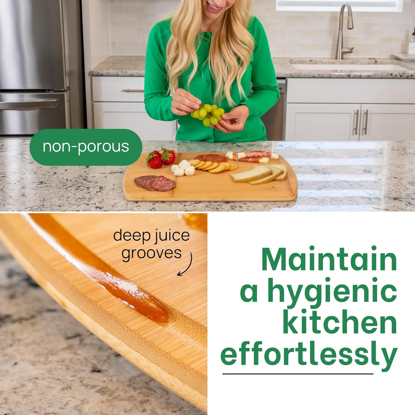 Greener Chef Luxury Bamboo Cutting Board Set of 3 with Glue-Free Surface Technology - Extra Spacious Wood Cutting Boards for Kitchen and XL Chopping Board Set - Replacements for Life