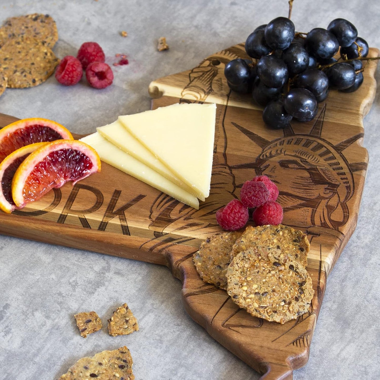 Totally Bamboo Rock & Branch Origins Series New York State Shaped Cutting Board and Charcuterie Serving Tray, Includes Hang Tie for Wall Display