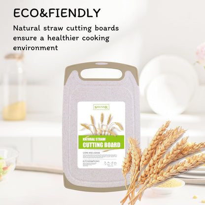 Cutting Board for Kitchen, Wheat Straw Fiber Cutting Board, Dish Washer Safe, w/Juice Grooves for Meat, Veggies, Easy Grip Handle, Non-slip Surface Eco-friendly Serveware Accessories （10‘x6.3’）