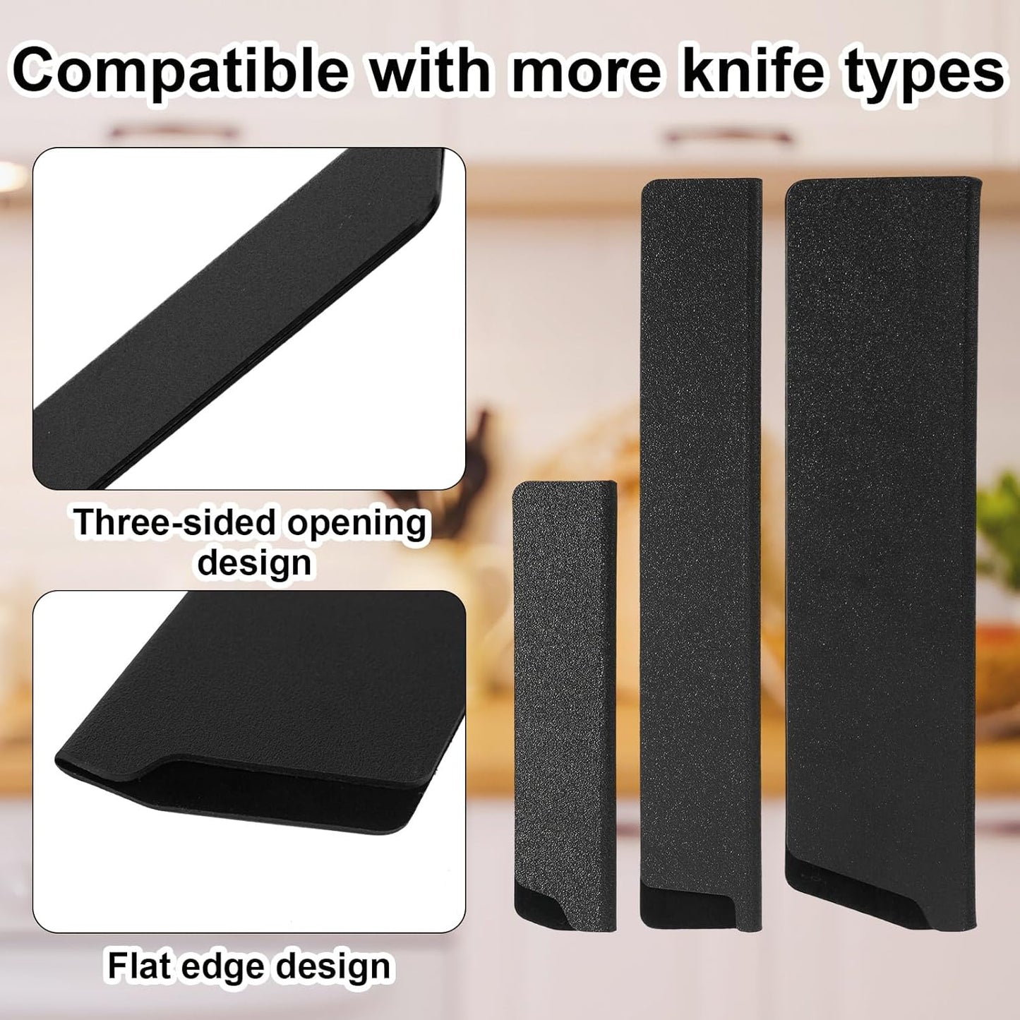 3pcs Knife Sheath, 3 Sizes Black ABS Chef Knife Cover with Felt Lining Knives Edge Guard Universal Protector for 5-8 Inch Kitchen Secure Storage Travel Blade Sleeves Accessories(5in+8in+8in)