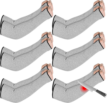 SHENLIU 6 Pair Cut Resistant Arm Sleeve with Thumb Hole, 18 Inches Forearm Protection Sleeves Level 5 Protection Bite-Proof Arm Protectors Safety Arms Guard for Men and Women Farmer Gardening (Gray)