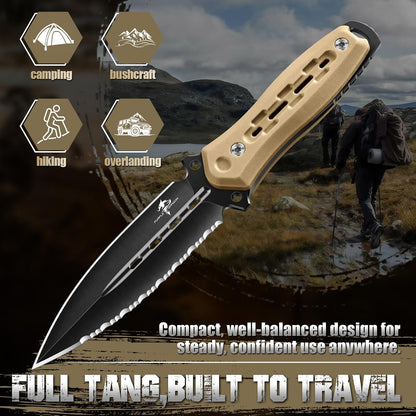 Purple Dragon Fixed Blade Knife with Kydex Sheath,440C Steel Full Tang Outdoor Utility Knife with G10 Handle for Camping, Hiking,Bushcraft & Outdoor Use-Black