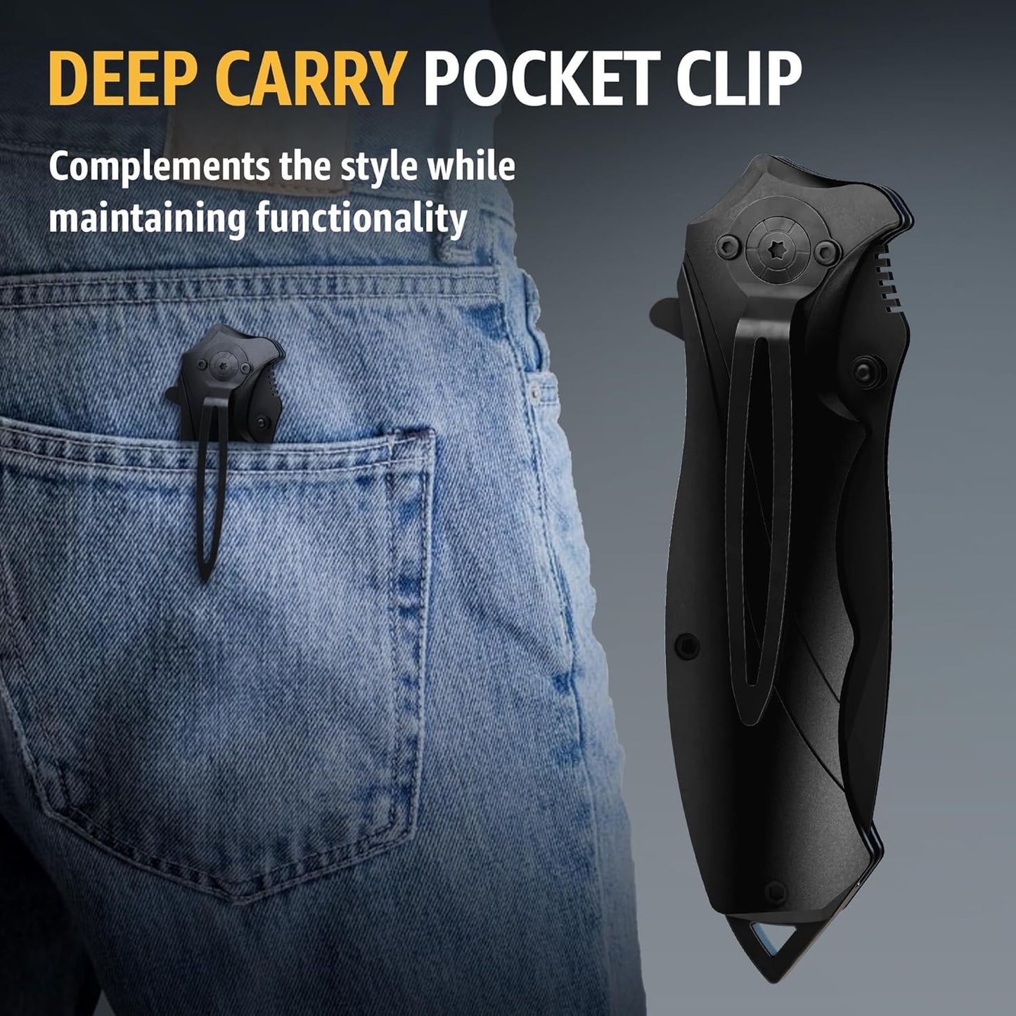 Pocket Knife for Men - Tactical Gear with Glass Breaker and Pocket Clip - Sharp Folding Knives for EDC, Outdoor Cooking, Cutting Cake - Kitchen Utensils & Gadgets - Gifts for Husband, Dad 6495 B