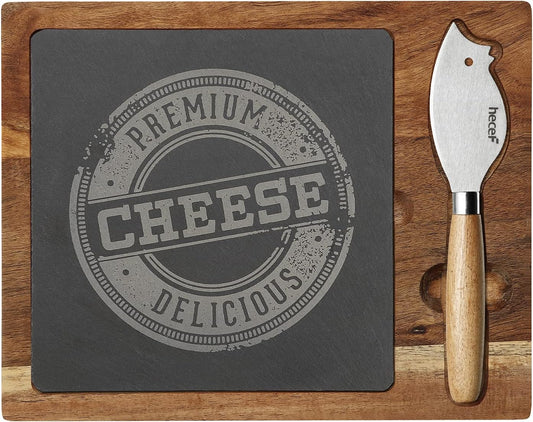 hecef Oval Wooden Cheese Board Set, Acacia Wood Cheese Serving Board with White Marble & Cheese Knife, Cheese Serving Tray for Cheese, Cake, Appetizers