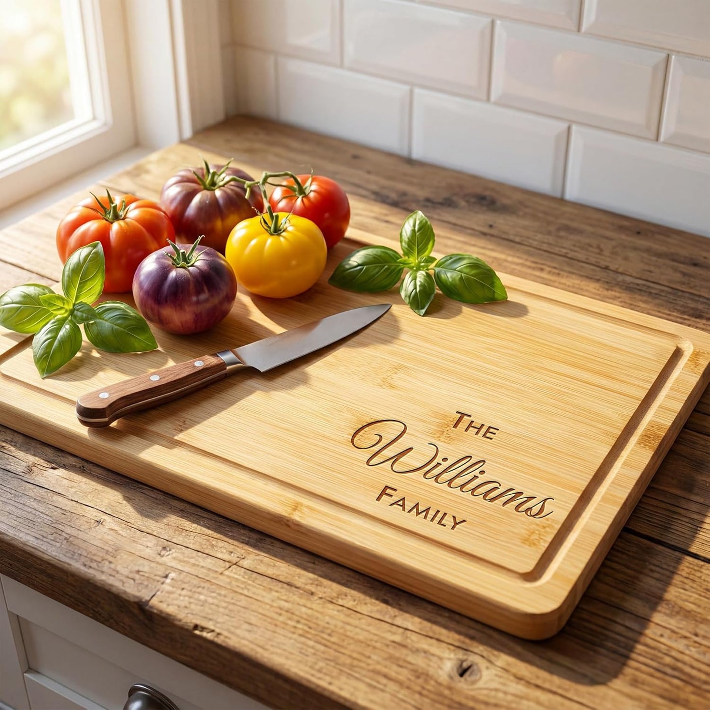 Personalized Cutting Board - Custom Bamboo Engraved Chopping Board for Kitchen - Unique Housewarming Gift for Couples & New Home - Durable Bamboo Carving Board - 4 Size Option