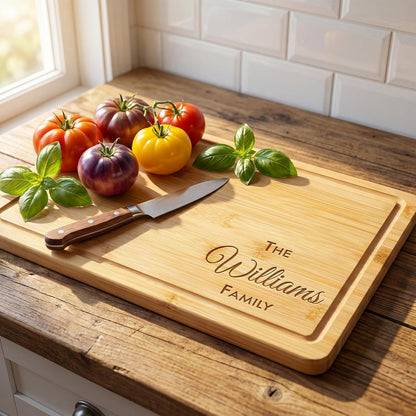 Personalized Cutting Board - Custom Bamboo Engraved Chopping Board for Kitchen - Unique Housewarming Gift for Couples & New Home - Durable Bamboo Carving Board - 4 Size Option