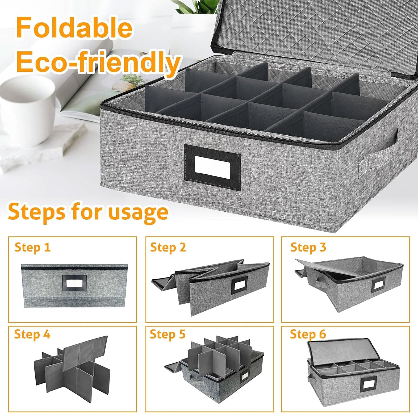 VERONLY 2 Pack Flatware Utensil Storage - Sturdy Silverware Storage Box with Dividers, 5 Compartment Flatware Storage Case with Handles and Removable Lid for Moving&Protected(Dark Gray)