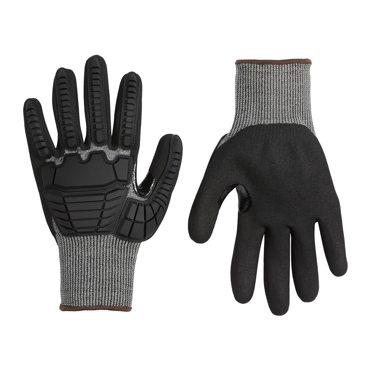 Amazon Basics Cut Level A2, Abrasion ANSI Level A4, Impact Protection Work Gloves, Touchscreen Compatible, 15G Sandy Nitrile Palm, Cut-Resistant, Pack of 100 Pairs, Black, Size XX-Small