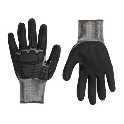 Amazon Basics Cut Level A2, Abrasion ANSI Level A4, Impact Protection Work Gloves, Touchscreen Compatible, 15G Sandy Nitrile Palm, Cut-Resistant, Pack of 100 Pairs, Black, Size XX-Small