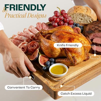 Yes4All Durable Acacia Cutting Boards for Kitchen, [17''Lx13''Wx1.5” Thick] Medium Edge Grain Cutting Board, Pre Oiled Wood Cutting Boards, Thick Chopping Board w/Juice Grooves and Easy Grip Handle