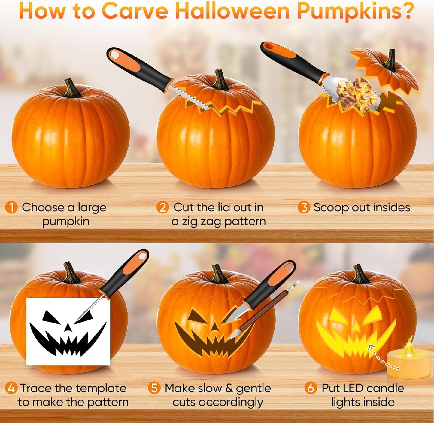 Pumpkin Carving Kit with Stencils: 31 PCS Halloween Pumpkin Carving Tools - Professional Pumpkin Carving Set - Heavy Duty Stainless Steel Jack-O-Lanterns Pumpkin Carving Knife for Kids Adults