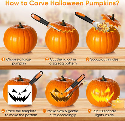 Pumpkin Carving Kit with Stencils: 31 PCS Halloween Pumpkin Carving Tools - Professional Pumpkin Carving Set - Heavy Duty Stainless Steel Jack-O-Lanterns Pumpkin Carving Knife for Kids Adults
