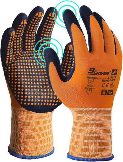 Schwer 3/6/12 Pairs Safety Work Gloves MicroFoam Nitrile Coated, Certified Level 6 Abrasion Resistant Gardening Gloves with MicroDot Grip, Touchscreen, General A1 Cut Resistant Glove, LT5619, S