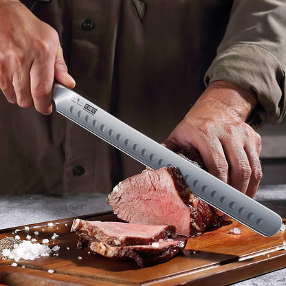 HOSHANHO 8 Inch Carving Knife & 7 Inch Fork Set, Professional Japanese High Carbon Steel Razor Sharp Butcher Brisket Slicing Knife Set for Meat Cutting, BBQ