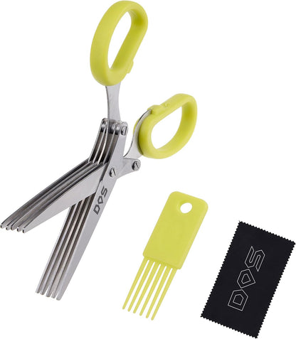 Herb Scissors - 5 Sharp Blades - Cuts, Slices and Chops Herbs 5x Faster - Ideal Time-Saving Kitchen Essential - Cleaning Rake Included - Stainless Steel - with Diamond Shield Cleaning Cloth