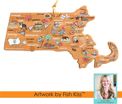 Totally Bamboo Tennessee State Shaped Cutting Board and Charcuterie Serving Platter with Artwork by Fish Kiss, Includes Hang Tie for Wall Display - Colors A