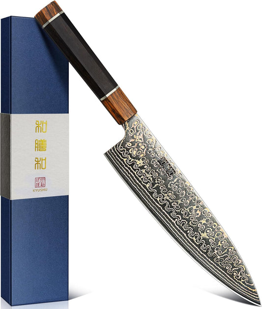 HOSHANHO Damascus Japanese Chef Knife 8 Inch, 33-Layer Copper & Damascus Steel Kitchen Knife, Ultra Sharp Professional Cooking Knives with Ergonomic Ebony Handle