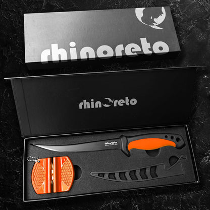 Rhinoreto Fillet Knife for Fish - Razor Sharp G4116 German Stainless Steel Blade, 6.5 Inch Professional Filleting & Boning Knife with Non-Slip Handle, Protective Sheath & Sharpener