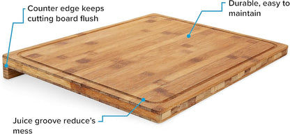 Camco Bamboo Cutting Board with Counter Edge | Perfect for Vegetables, Fruits, Meats, and Cheeses | Measures 18-inches x 14-inches x 1-3/4-inches (43545), Brown