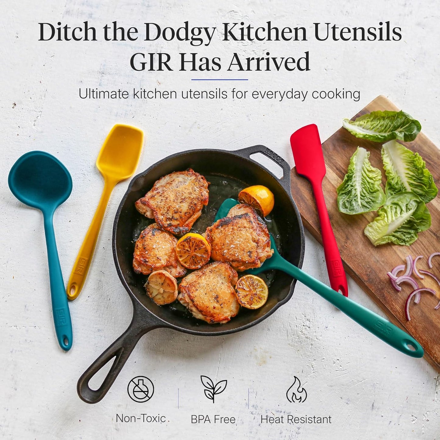 GIR: Get It Right 5 Piece Silicone Ultimate Kitchen Utensils Set - Ladle, Spatula, Flip, Spoon & Spoonula - Non-Toxic Cooking Utensils for Nonstick Cookware, Cooking and Baking - Red