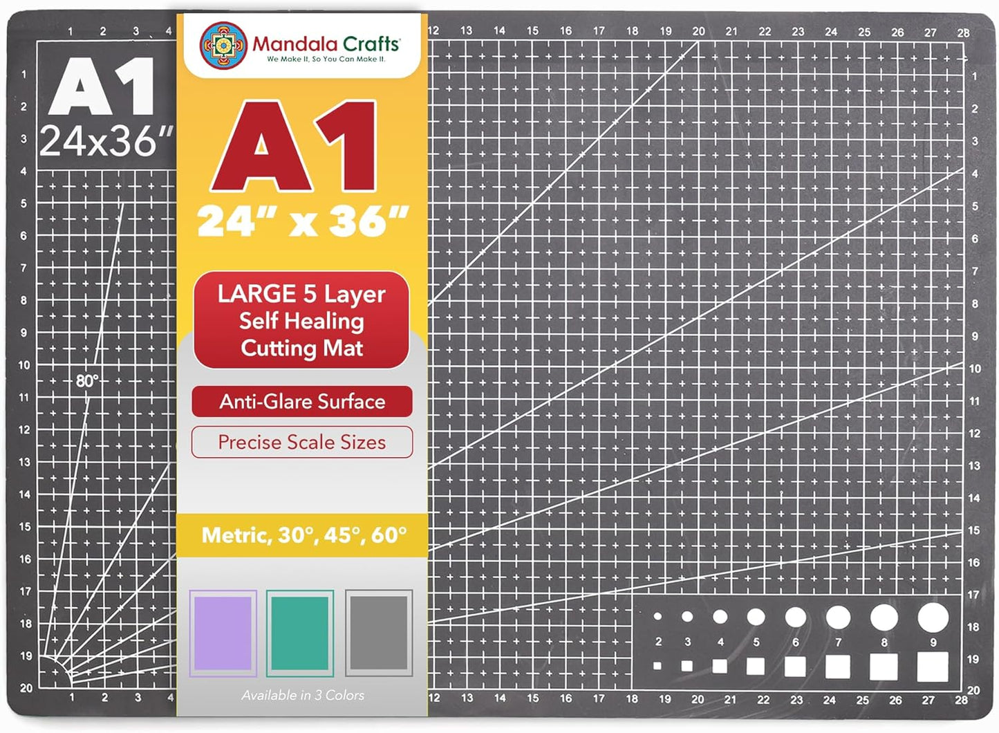 Mandala Crafts Self-Healing Cutting Mat Set – 12" x 18" A3 Green Double-Sided 5-Ply Mat with Fabric Cutter, Quilt Ruler & Craft Knife for Sewing, Quilting, Leather & Scrapbooking