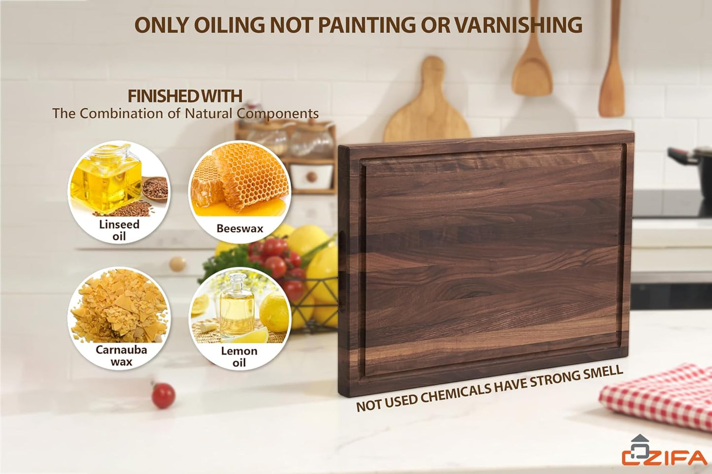Cozifa American Dark Walnut Wood Cutting Board 17"x12"x1.6" for Kitchen with Juice Groove, Inner Handles, Gift Box Packaging and End Grain Butcher Block Finished with Linseed Oil, Beeswax & Lemon Oil