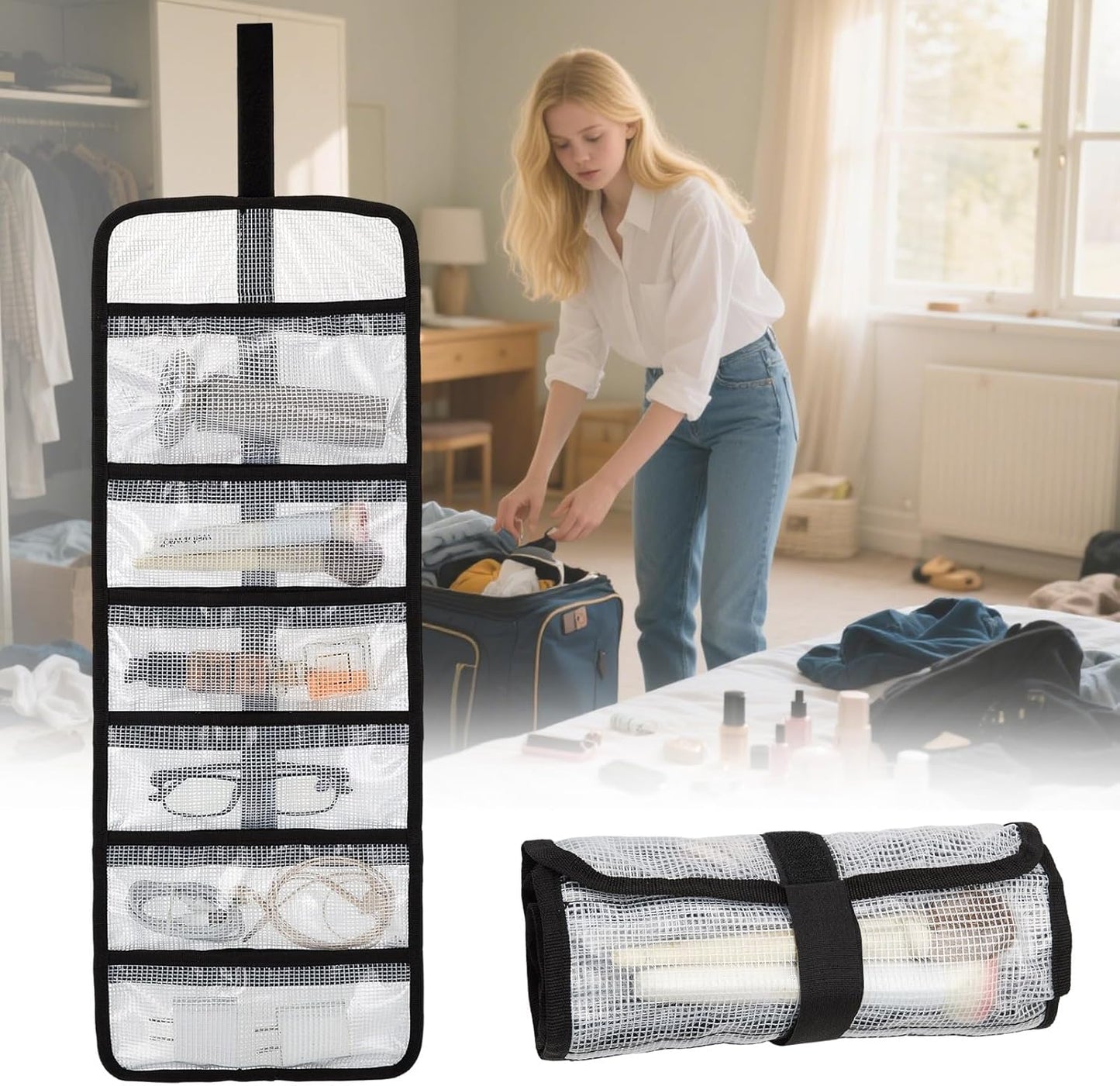 Large Tool Roll Bag, 6-Pocket Expanded Organizer for Longer Tools & Gear | 35.4"x12.2" with 13.5" Pockets, Waterproof PVC- 4 Pack