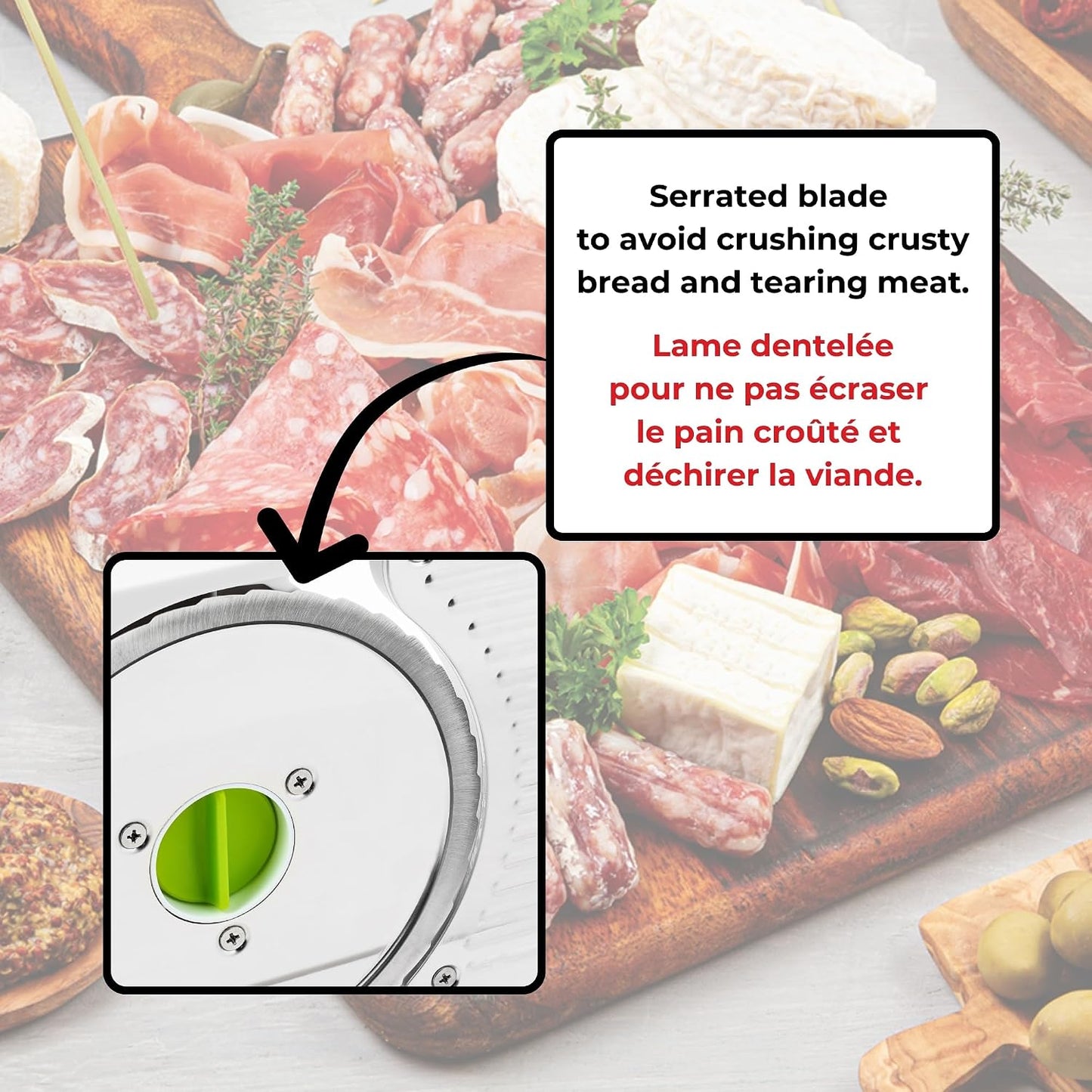 Starfrit Deli Slicer, Slices Meat, Cheese, Bread, 6.5" Stainless Steel Blade, Adjustable Thickness Knob, Nestable for Easy Storage, 2-in-1 Fruit and Vegetable