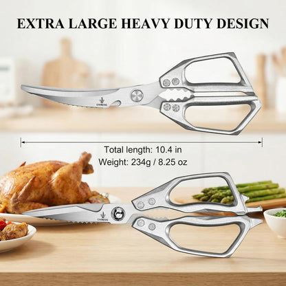 Heavy Duty Kitchen Scissors, Bone Cutting Poultry Shears, Stainless Steel Blade, Aluminum Alloy Non-Slip Handle, Multifunction Kitchen Shears for Meat, Chicken, BBQ, Food Prep