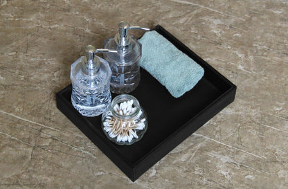 HofferRuffer Faux Leather Vanity Tray, Elegant Desktop Storage Organizer, Decorative Catchall for Perfume, Bathroom Valet, Nightstand or Dresser, 10.2 x 8.4 x 1.8 inches (Grey Stripe)