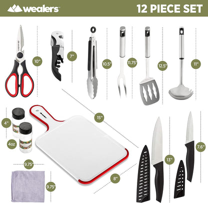 Wealers Camp Kitchen Cooking Utensil Set Travel Organizer Grill Accessories Portable Compact Gear for Backpacking BBQ Camping Hiking Travel Cookware Kit Water Resistant Case