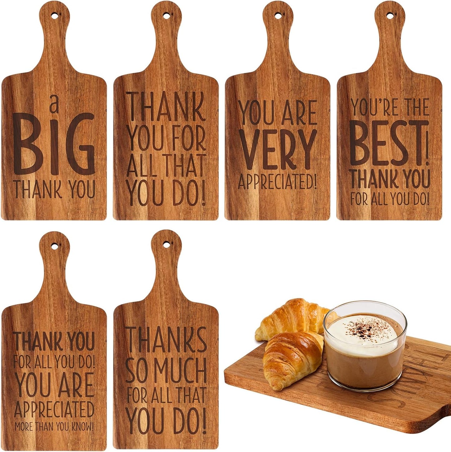 15 Pcs Wood Cutting Board with Handle 11 x 4.92 Inch Acacia Wooden Serving Kitchen Chopping Boards Wooden Serving Board with Hanging Hole for Vegetables Meat Pizza Cheese Fruit Bread