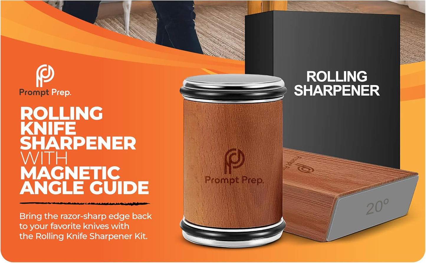 Rolling Knife Sharpener | Easy Knife Sharpening Tool for Kitchen | 15° & 20° Adjustable Angles | Professional Knife Sharpener for Chef & Home Use
