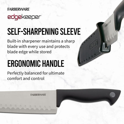 Farberware EdgeKeeper 6 Inch Chef Knife with Self-Sharpening Blade Cover, High-Carbon Stainless Steel Kitchen Knife for Slicing, Dicing, and Mincing