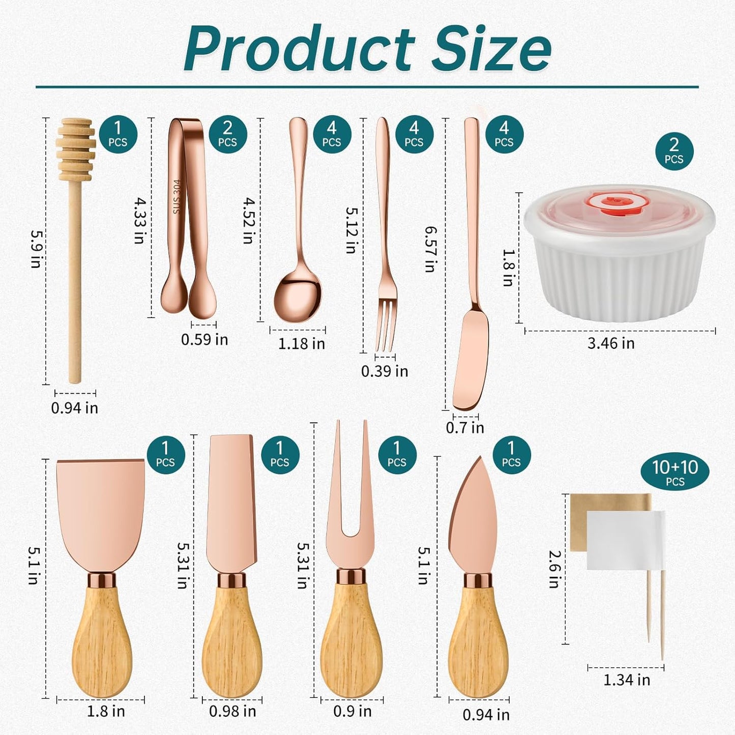 Charcuterie Boards Accessories Bowls Gold, Cheese Butter Spreader Knife Set Mini Serving Tongs, Forks, Spoons,Dipping Bowls with Lids, Toothpick Flags, Honey Dippers For Party Platter Making