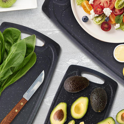 Large-Small Marble Cutting Boards Set of 3, Non Slip, Dishwasher Safe (Black)